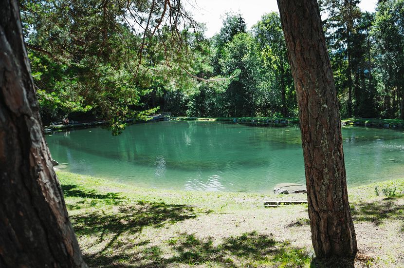 The Imst natural lake surrounded by trees