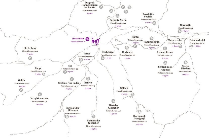 Imst map of ski resorts in the surrounding area